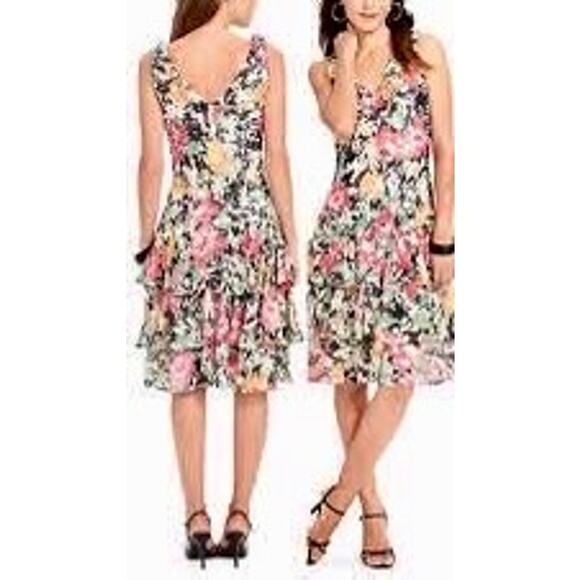 New LAUREN RALPH LAUREN Multicolor Floral Sleeveless Tiered Ruffle Dress Sz 12 - Picture 1 of 13